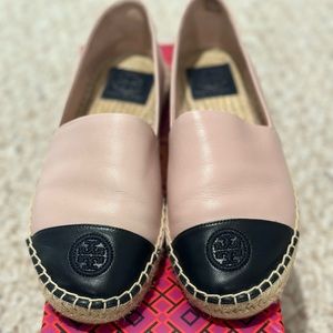 Tory Burch Espadrille Color Block Sea Shell Pink / Perfect Navy Size 8